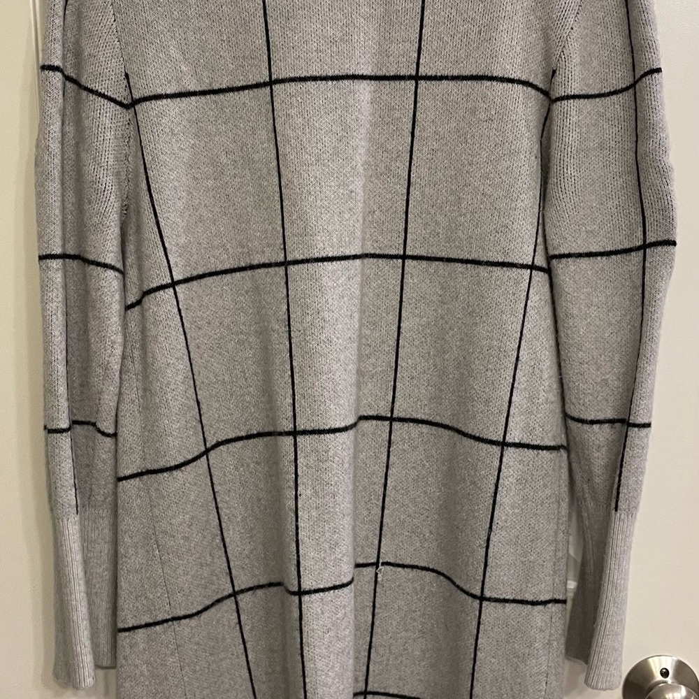 Leith Gray Grid Pattern Cardigan Sweater - Picture 4 of 5